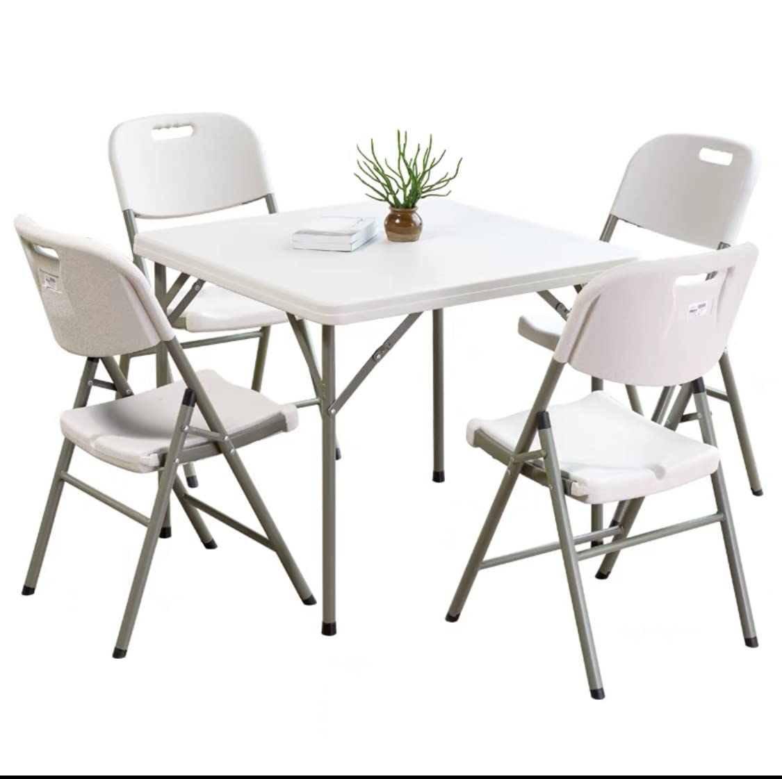 5-Piece Folding Square Table And Chair Set, Picnic Adjustable Height Fold up Lightweight Table for Camping Dining Party(Light Gray)