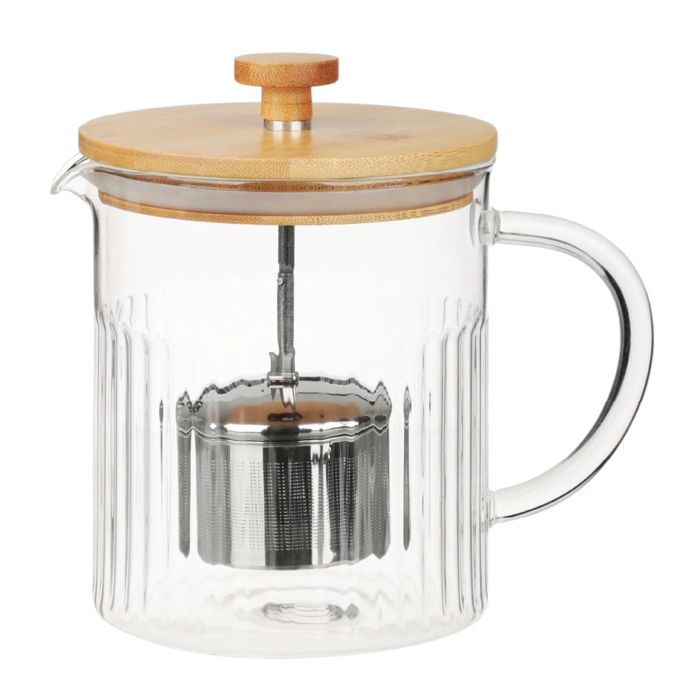 1.2L Glass Teapot with Bamboo Lid,Tea Pot with Strainer for Loose Leaf Stainless Steel,Cool Handle, Silicone Seal,Heat-Resistant up to 200°C,Tea Pot for Brewing Tea,Coffee,Herbs,Berries Teapot