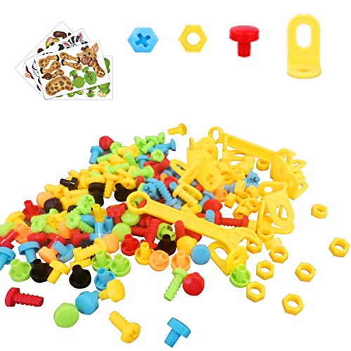 EL 212 Piece Creative Mosaic Drill Puzzle Kit, Electric Drill and Screwdriver Tool Set Toy, STEM Engineering Education Learning Building Block Toys, Game Activities Center for Kids Ages 3-10 Years