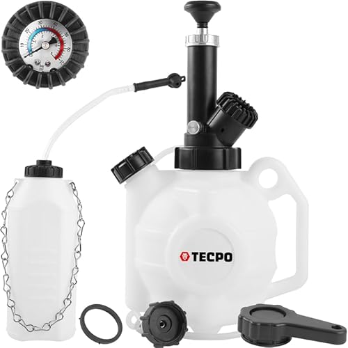 TECPO Bremsenentlüftungsgerät 4L + 1L Behälter, mit E20 Adapter für EU-Fahrzeuge, Bremsenentlüfter Bremsflüssigkeit, Arbeitsdruck 2 Bar, max. 3.5 Bar, schnelles Entlüften & Befüllen von Bremsanlagen