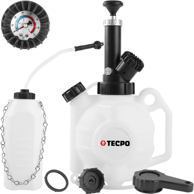 tecpo 300120 frenos Ventilación Cambio de dispositivo de 3 l + 1 L Botella Colector Purgador de frenos Kit de líquido de frenos con E20 adaptador Euro acoplamiento rápido