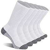 CS CELERSPORT 6 Pack Men's Cushioned Crew Socks Athletic Work Boot Socks, White, Large