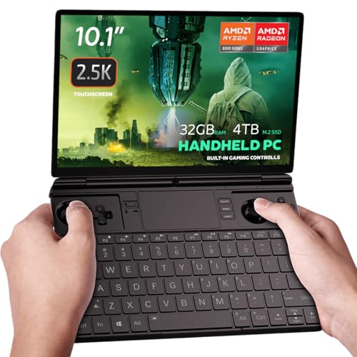 Image of GPD Win Max 2 Handheld Gaming PC, 10.1-Inch Touchscreen, AMD Ryzen, Gaming Controls, Backlit Keyboard, OCuLink Port - 2025 Edition (Ryzen 7 8840U), 32GB RAM / 4TB SSD, Matte Black