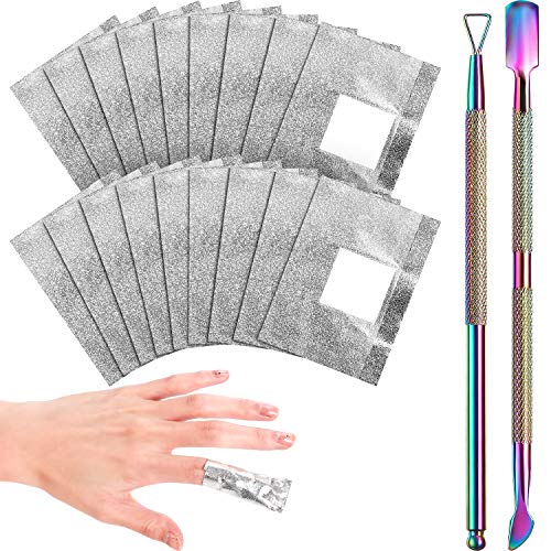 300 Pcs Foil Gel Nail Polish Remover Set-Nail wrap for gel removal with Pre-attached Cotton Pad Triangle Cuticle Peeler Scraper and Double Ended Cuticle Pusher Cutter