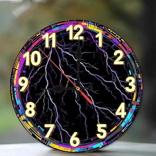 Lightning Bolt Wall Clock Cool Design 10-Inch Wooden Wall Clock,