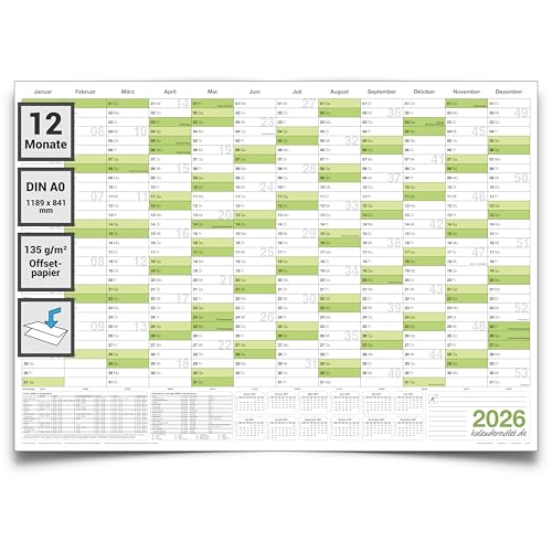 Kalenderoutlet XXL Wandkalender 2026 DIN A0 Jahreskalender gefaltet 118 8x84cm Jahresplaner 135g Papier