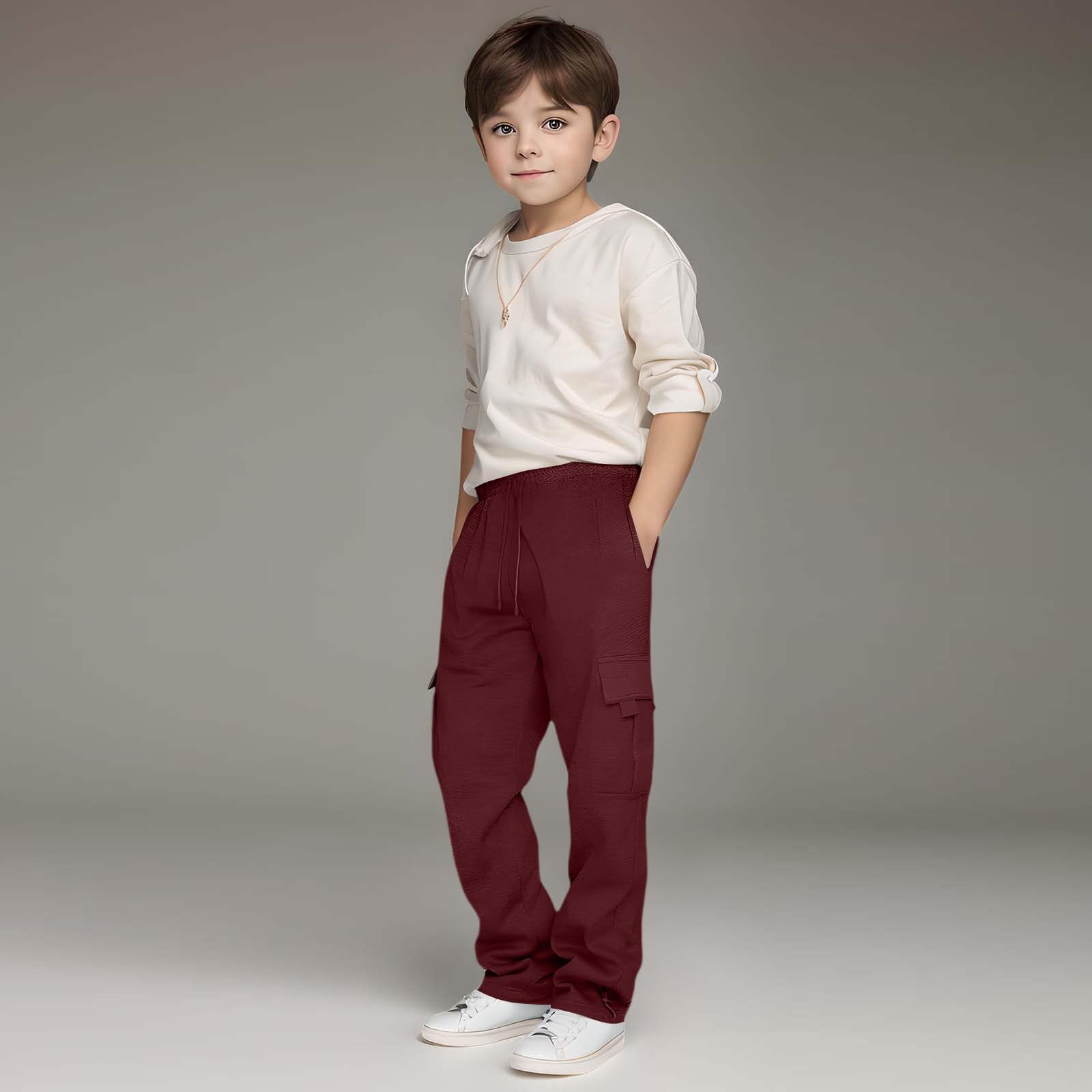 Cargo-Jogginghose für Jungen, Fleece, lässig, Baggy, Jogginghose, Trainingshose, Kinder, elastische Taille, Kordelzug, Sporthose mit Taschen