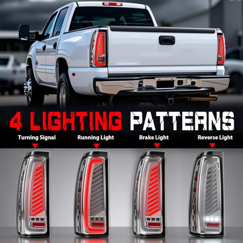 Image of Sequential Led Tail Lights Fit for 1999-2002 Chevy Silverado 1500 /2500,1999-2006 GMC Sierra 1500 /2500 /3500, Starting Animated Dynamic Turn Signal,Reverse Light,Brake Light,Rear Light Assembly, Clear C