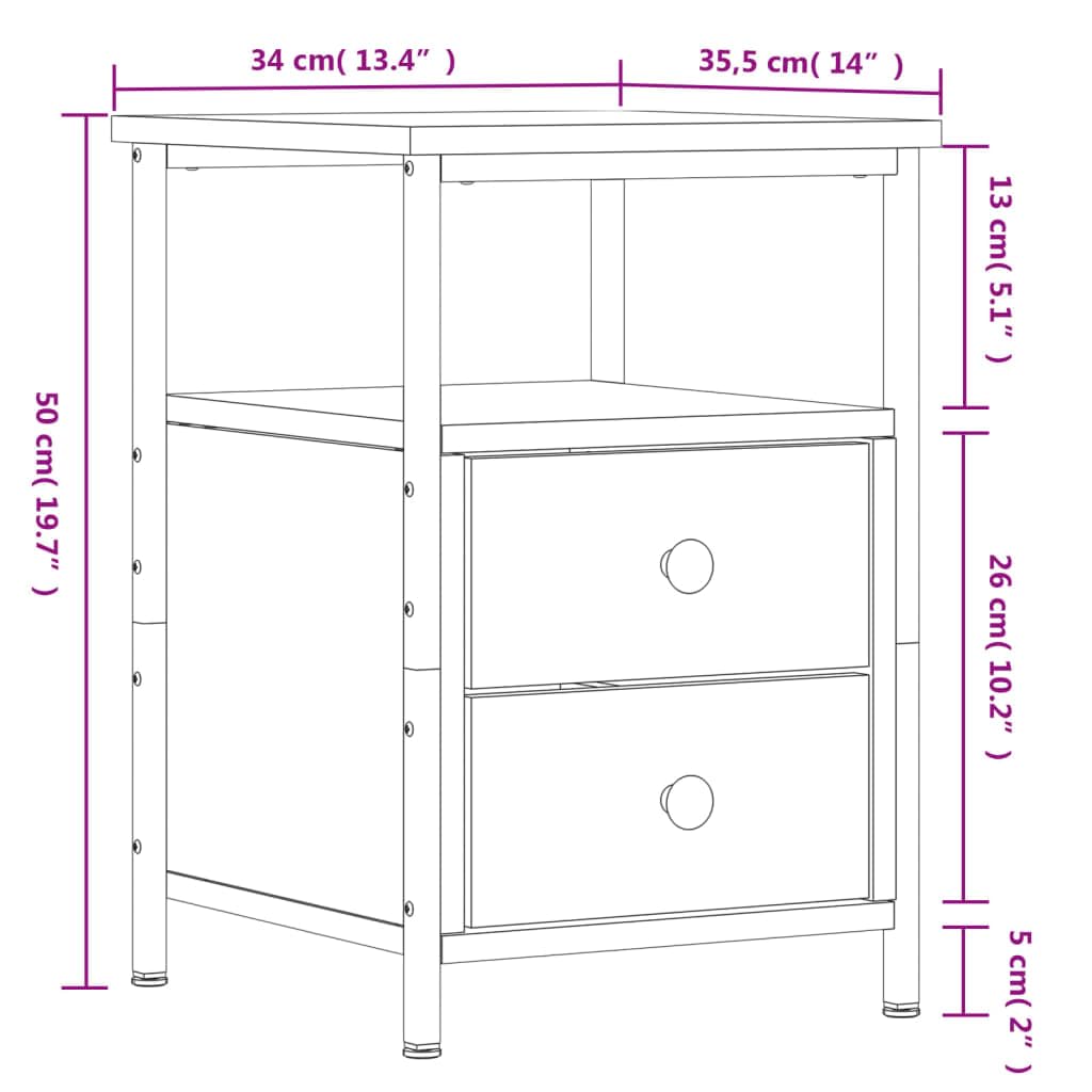 vidaXL Nachttisch Sonoma-Eiche 34x35,5x50 cm Holzwerkstoff