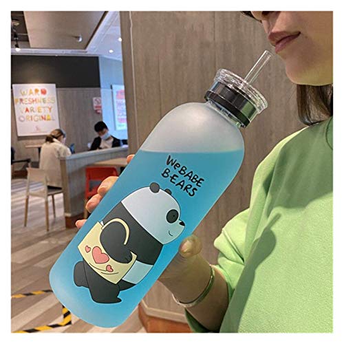 Waterbeker Plastic fles van 1000 ml Cartoon Frosted Water Cup Lekvrij drinkgerei Panda Bear Pattern Transparante sport drinkwaterfles (capaciteit: 1000 ml, kleur: 2 4) - Image 3