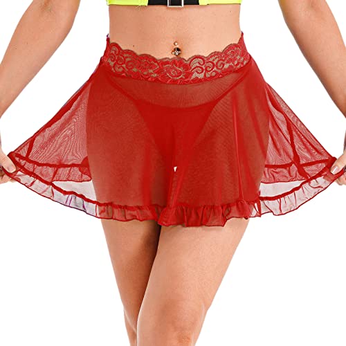 YiZYiF Sexy Mini Jupe Femme Transparent Jupette en Maille Dentelle Erotique sous-vêtement avec String Tanga Vêtement de Nuit Rouge L Cover