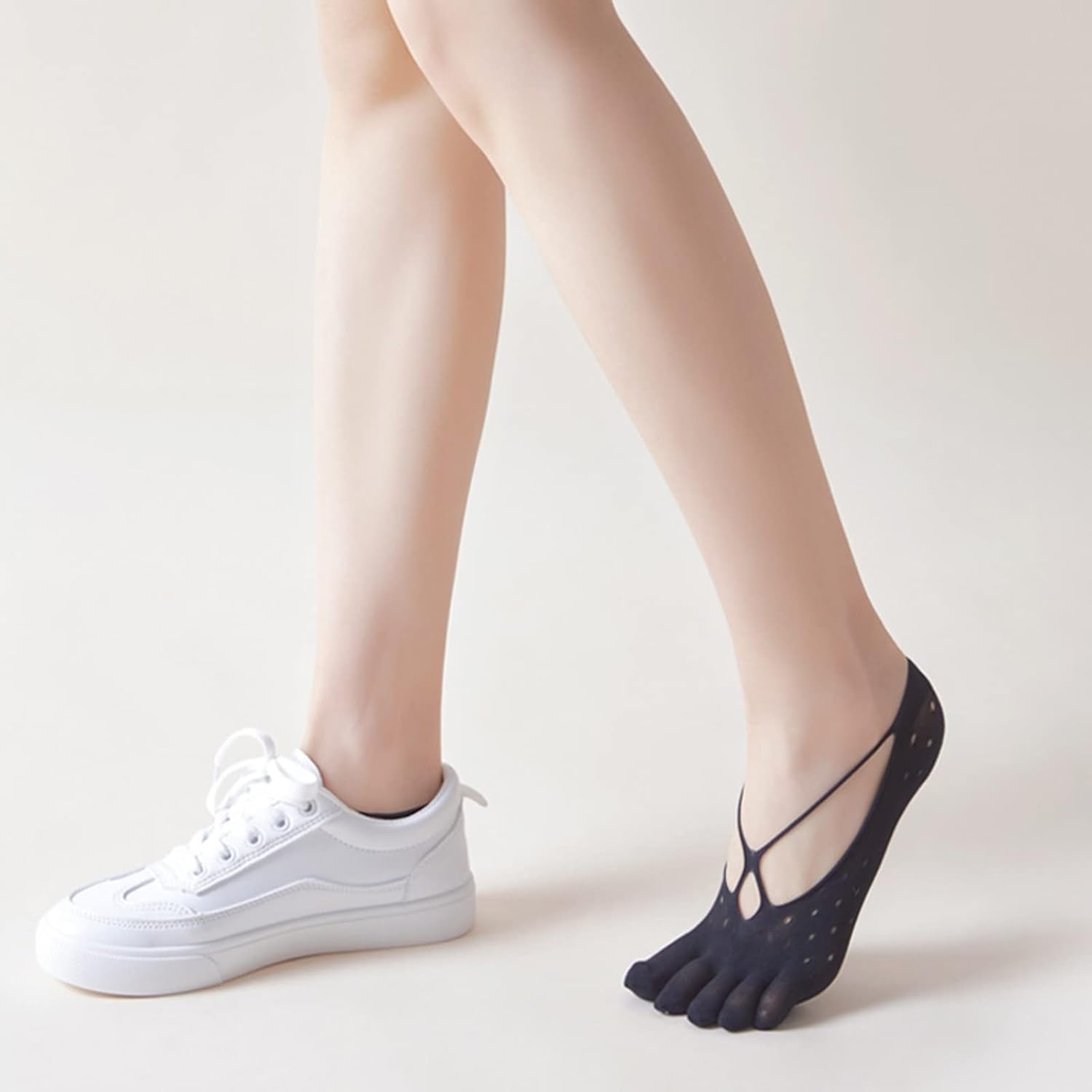 Verdancy 3 Pairs Toe Socks No Show Low Cut Socks for Women Summer Yoga Lace Liner Socks with Non-Slip Heel Grip Breathable - Image 5