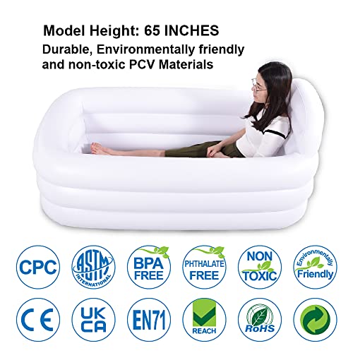 Foto de HIWENA Bañera portátil inflable, bañera de baño duradera blanca con respaldo grande, piscina inflable independiente, baño, spa en casa (imagen 7)