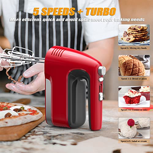 JIOJIOY Hand Mixer Electric, 5 Speed Kitchen Handheld Mixer with Eject Button and Storage Case, Mixing Brownies, Cakes and Dough Batters - Image 4