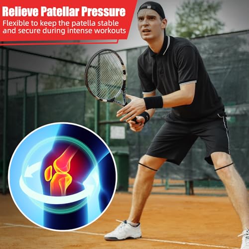 Image of Foilswirl Silicone Patella Knee Band for Basketball Patella Tendon Support Knee Pain Running Tendon Brace Support Strap(4,Black and Red,M)