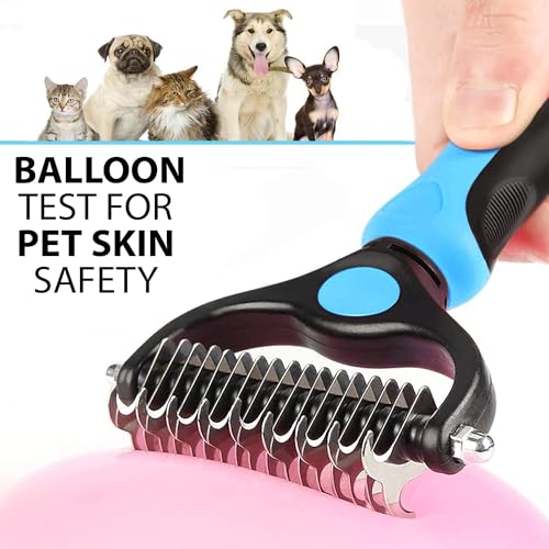 Image of SILENCIO Undercoat Rake for Dogs Double Coat with Pet Comb, Pet Grooming Brush Double-Sided Deshedding Tool Removes Knot & Tangled Hair Dematting Comb for Dogs with Dog Comb for Grooming Furever Brush