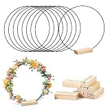 LWuuywa 8 Stück Metallring zum Basteln, 30cm Tafelaufsätze Makramee Ringe mit Holz Kartenhalter DIY Kranz Handwerk Traumfänger für Hochzeitskranzdekor und Wandbehang (Black Ring)