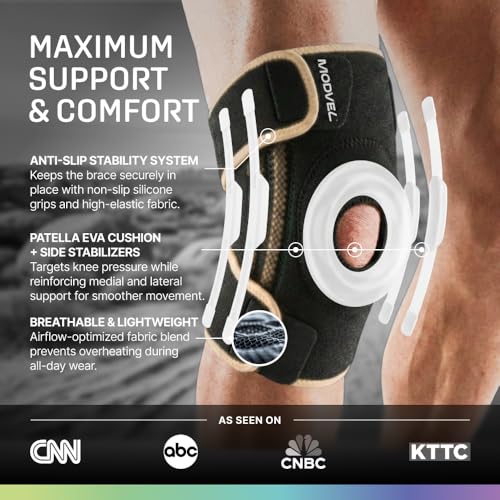 Image of Modvel Knee Brace with Side Stabilizers & Patella Gel Pads for Pain Relief and Joint Support Breathable, Non-Slip Compression Sleeve for Men & Women, Arthritis, Meniscus, ACL Recovery