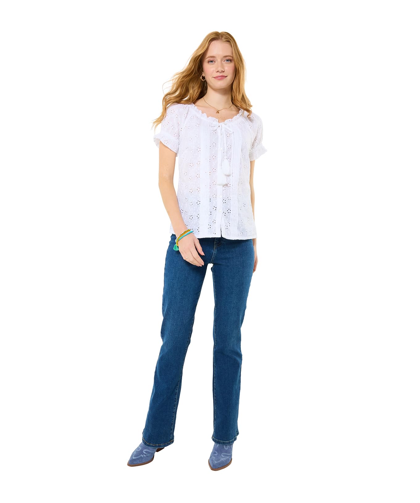 Joe Browns Top da Donna in Pizzo Sangallo con Nappe e Bottoni, Bianco, 44
