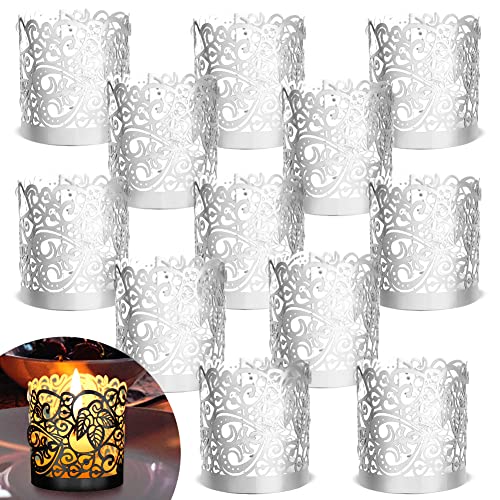 LOVEINUSA 48PCS Votive Candles Holders Wraps Silver Tea Light Candle Fairy
