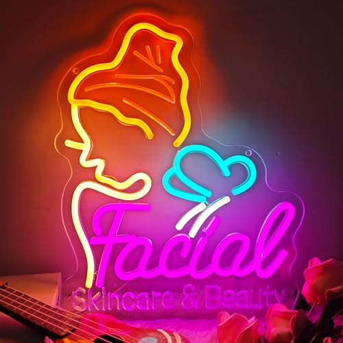 Image of Skin Care & Beauty Neon Sign - USB Powered Colorful LED Wall Sign, Beauty Salon Decor, Spa Center Lighting, Makeup Room Decoration, Cosmetology Studio Sign 13.38″ x 10.7″