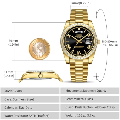 Image of NIBOSI Watches for Men Analog Quartz Diamond Bezel Stainless Steel Dial Rose Gold Silver Mens Watch Waterproof Business Classic Dress Wrist Watch with Day Date