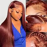 MsDanna Reddish Brown Lace Front Wigs Human Hair 200% Density Straight 13x4 HD Transparent Lace Front Wigs Human Hair Pre Plucked for Women Colored Lace Front Wigs Human Hair 24 Inch Glueless