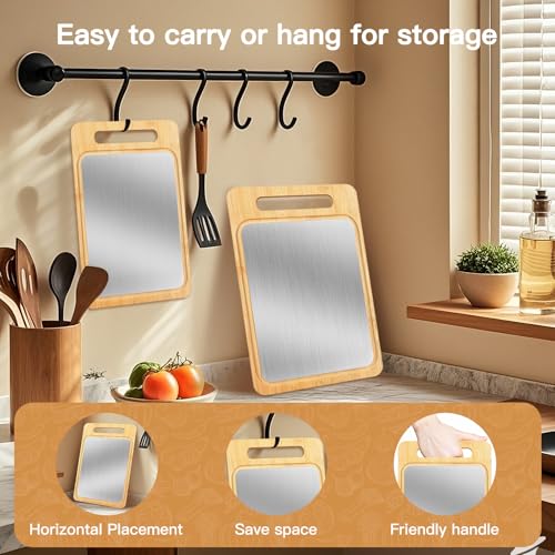 Set de 3 tablas de cortar de bambú y titanio – doble cara, resistentes y duraderas – con asas, 3 tamaños para verduras, frutas, quesos y más miniatura 3