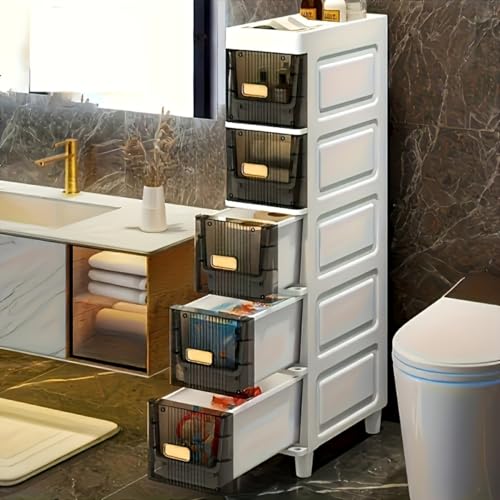 Image of LDQ Slim Storage Cabinet with Drawers - Durable Waterproof PP Organizer for Bathroom /Kitchen /Health - Small Spaces, Snacks, Display & Retail-3Layers
