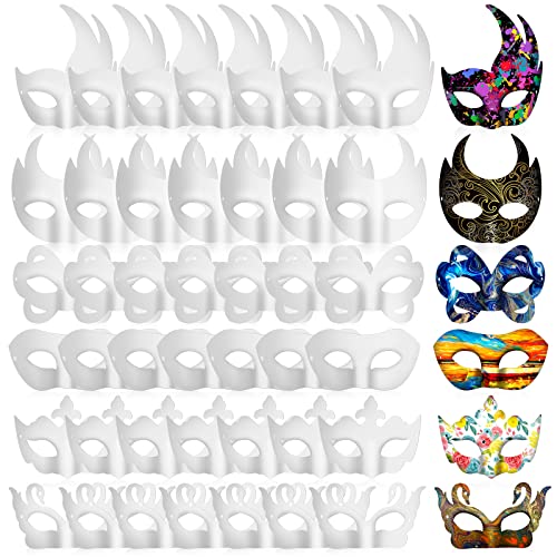 Leyndo 48 Pack Paper Mache Masks Half Face White Masquerade Mask DIY Blank Mardi Gras Halloween Masquerade Cosplay(Assorted Style)