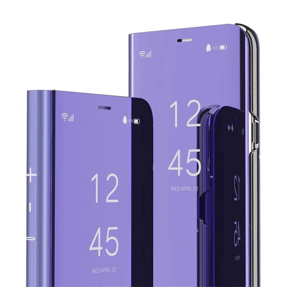 Case for OPPO F5 Case Luxury Clear View Plating Mirror Case Built-in Flip Cover Folding Bracket Protective Cover - Purple