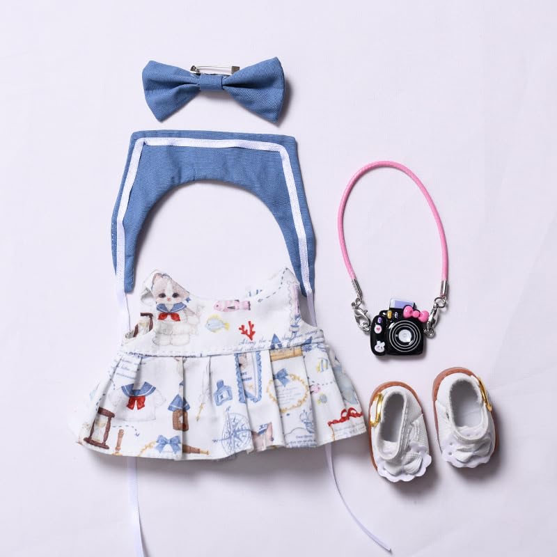 Clothes for 17cm Dolls Outfit 4 Piece Set Including a Bow, Dress, Tie, Camera Bag - Dolls Clothes Accessories - No Doll