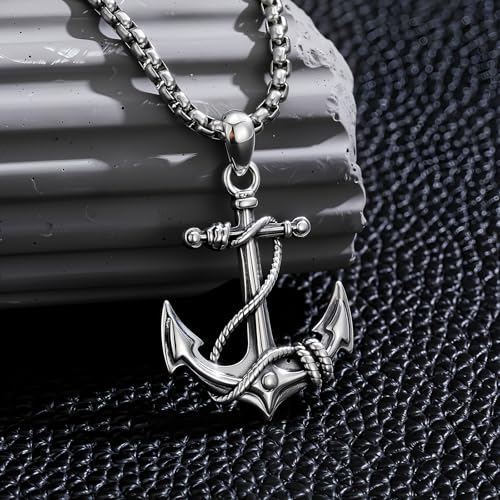 Mens Anchor Necklace, 925 Sterling Silver Nautical Anchor Pendant Anchored in Christ Jewelry Gifts for Graduates, Travelers, Sailors3