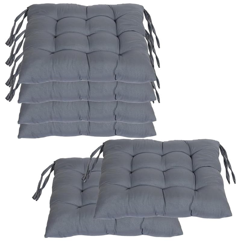 Image of Rajasthan Crafts Pack of 6 Chair Pad | Chair Cushion Pad | Microfiber Square Chair Pads with Ties | Seat Cushion for Chair Office, Sitting, Pooja, Dining & Office Tables (16x16 Inch, Grey)