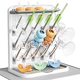 Lifewit Large Baby Bottle Drying Rack with Drain Mat, 15 Hooks Vertical Rack Dryer with Removable Pacifiers Box, Drip Tray, Space Saving Countertop Holder Organizer for Weighted Straws, Pump Parts