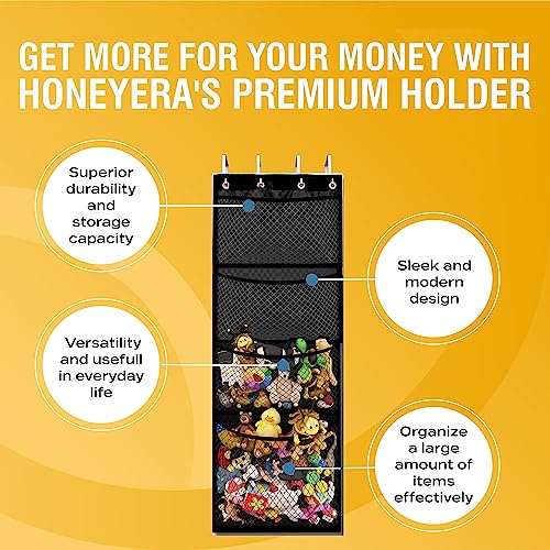 Honeyera Storage for Stuffed Animal,Over Door Organizer for Stuffies, Baby Accessories,Easy Installation with Breathable Hanging Storage Pockets Big Girls Chair Toddler Large Bag (Black, 72x24)