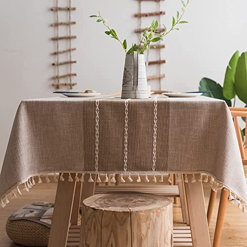 Catálogo de Venta de Manteles favoritos de las personas. 47 DASKING Manteles de Mesa Rectangular Tela Impermeable Algodon Lino con Borlas Mantel Elegante Mesa Rectangular Table Cloth Rectangle para Mesa de Comedor (Beige, 140×200CM)