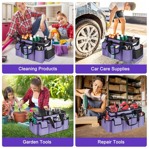 ZIOZERTT Cleaning Caddy Bag,Extra Large Cleaning Supplies Organizer with Handle for Housekeepers,Purple by ZIOZERTT - Used condition - Image 6