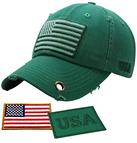 Image of Antourage American Flag Unisex Baseball Hat for Men and Women | USA Flag Mesh Snapback Flat Visor Cap + 2 Patriotic Patches
