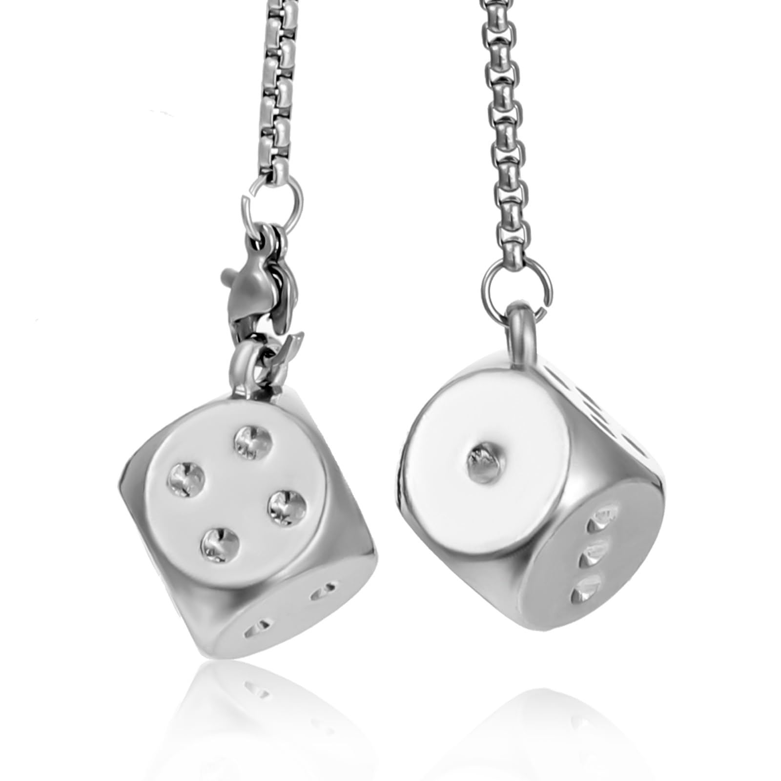 LusofieMetal Car Dice - Rear View Mirror Accessory & Car Ornament for Mirror Decor (Silver)