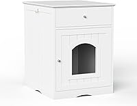 Vista 8 de AMNOOL Caja de arena de madera, decoración del hogar, casa de gato y mesa auxiliar, mesita de noche para el hogar de gatos, caja de arena oculta