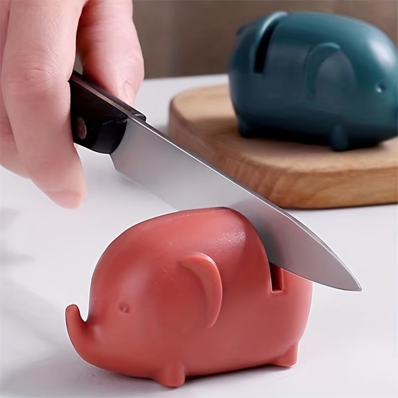1pc Knife Sharpener Adorable Elephant-Shaped Kitchen - Quick Easy Manual Sharpening Durable ABS Material Mini Animal Design for