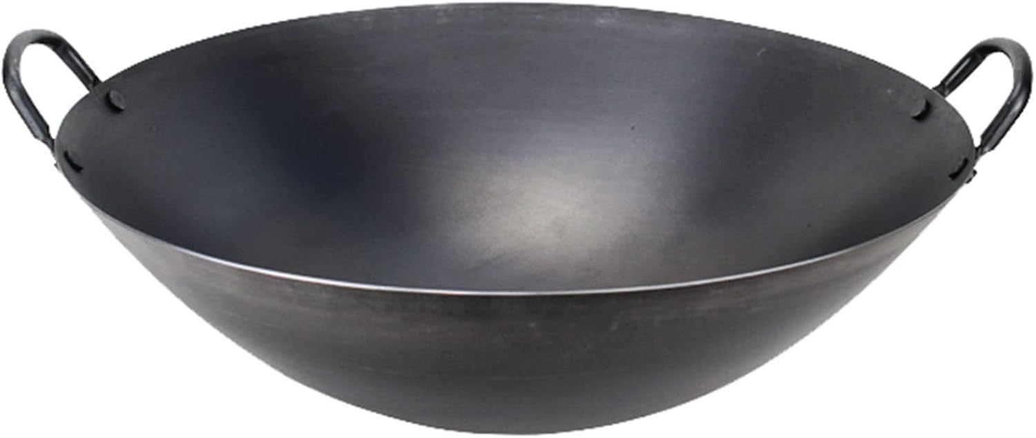 Large Iron Wok, Commercial Home Hotel Chefs Use The Stir-Fry Pan, The Round Bottom of The Wok is Uncoated,65x65x20.5cm