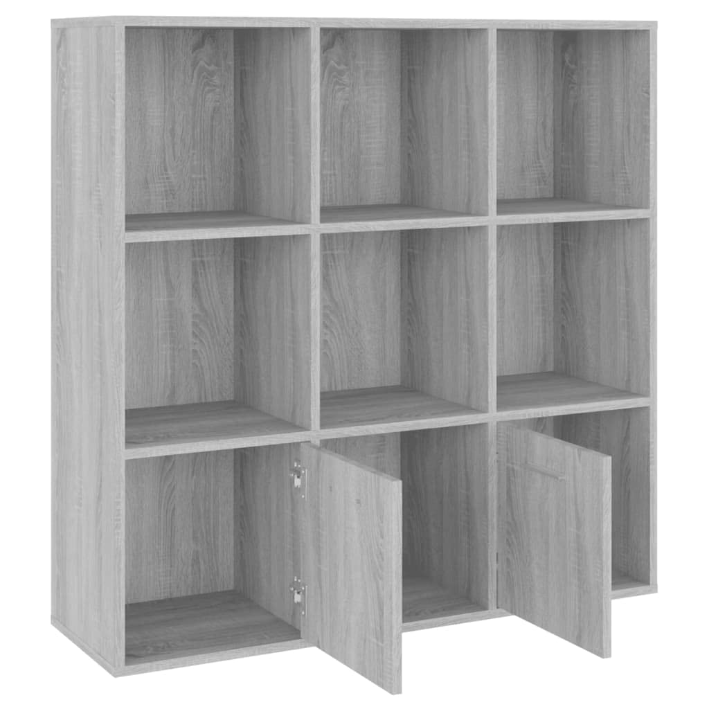 Mangloder Armoire à Livres Sonoma Gris 98x30x98 cm Meuble de Rangement avec 7 Compartiments Portes pour Salon Bureau Chambre et entrée