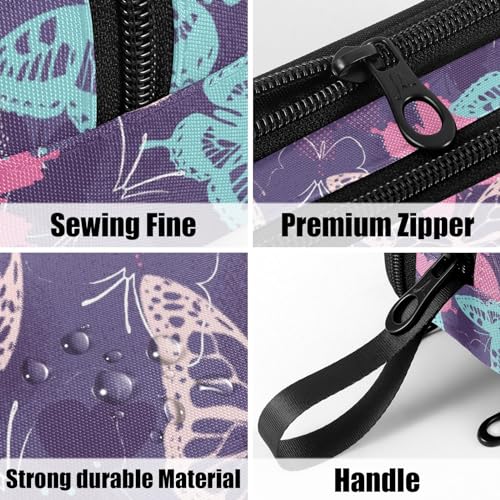 Image of Fustylead Pretty Pink and Blue Pixelated Graffiti Butterflies Big Capacity Pencil Pen Case Multi-Purpose Organizer for Office College School Hiking Travel