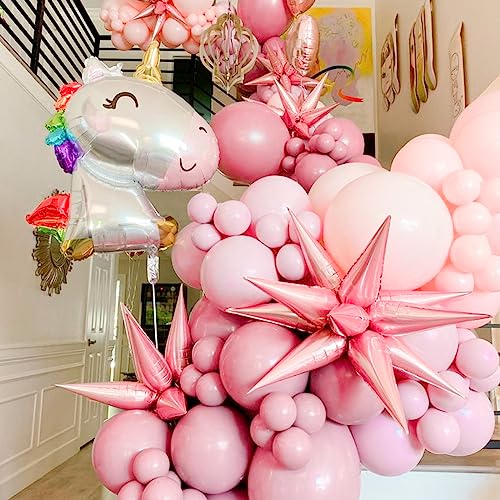Image of PartyWoo Light Pink Star Foil Balloons 6pcs Different Sizes Pack of 27 22 Inch Explosion Spike Mylar Balloons for Birthday Gender Reveal Baby Shower Engagement Wedding Bachelorette Party Decorations