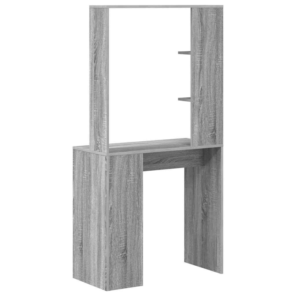 Scrivania Grigio Sonoma con Scaffali in Legno Ingegnerizzato | Ideale per studio o soggiorno, ottimizza lo spazio grazie agli scaffali integrati e alla superficie opaca.