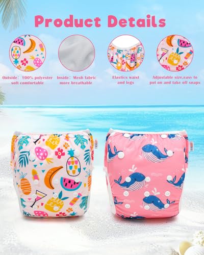 Image of ALVABABY Baby Swim Diapers 2pcs Reuseable Washable & Adjustable for Swimming Lesson & Large Size for Baby Girl ZYK103-D118