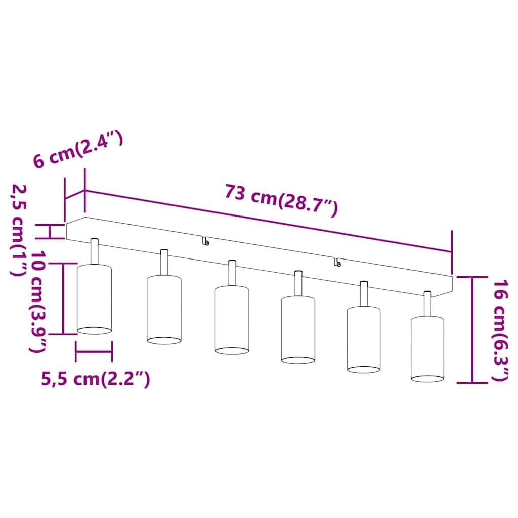 vidaXL Foco de techo con focos Blanco 73 x 6 x 16 cm Metal | Tiene 6 luces ajustables para que las uses como quieras, Diseñado para ahorrar energía sin perder brillo,