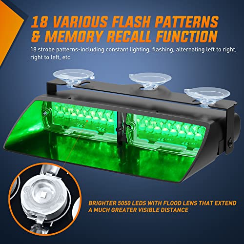 Image of Nilight Green Emergency Strobe Lights Windshield Hazard Warning Safety Flash Light with Suction Cups Super Bright LED Lights for Police Enforcement Firefighters Vehicle Truck